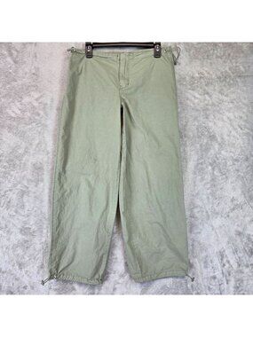 PacSun Parachute Pants Juniors XS Green Cotton Twill Wide Leg Adjustable Waist